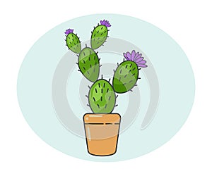 Cartoon cactus in a pot vector illustration on a white background.