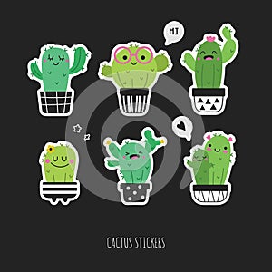 Cartoon cactus stickers set