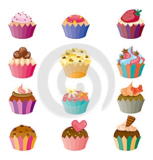 Cartoon cake icons set