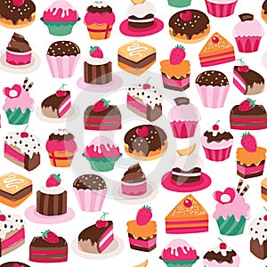 Cartoon Cakes Cupcakes Seamless Pattern Background