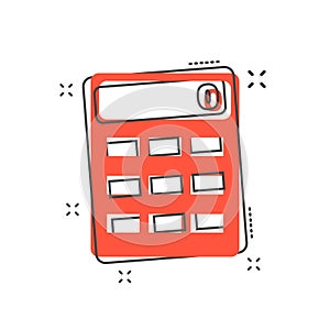 Cartoon calculator icon in comic style. Calculate illustration p