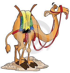 Cartoon camel waiting for his rider exhausted vector