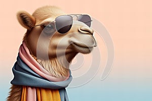 A cartoon camel wearing sunglasses and scarf