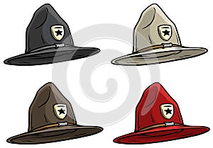 Cartoon canadian ranger top hat vector icon set