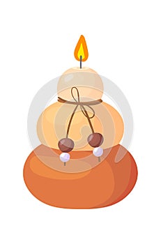 Cartoon candle with rope. Romantic indoor candelabra, flat vector illustration