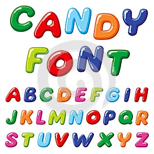 Cartoon candy kids vector font. Rainbow funny alphabet