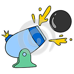 Cartoon cannon shooting iron ball bullets