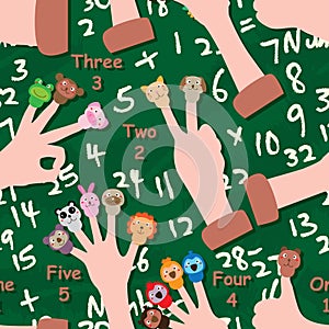 Cartoon cap finger math seamless pattern