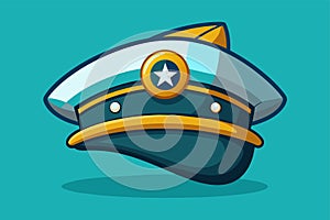A cartoon captain hat featuring a star emblem on the front, Captain hat Customizable Cartoon Illustration