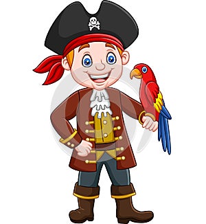 Cartoon captain pirate with macaw bird