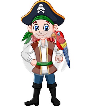 Cartoon captain pirate with macaw bird