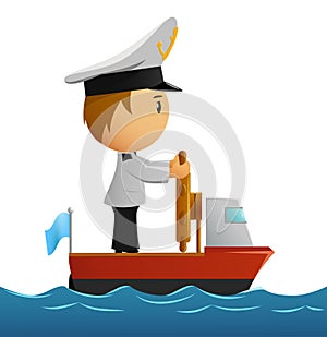 Cartoon captain sailor in uniform on the ship