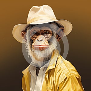 Cartoon Capuchin Playful Monkey In White Shirt And Yellow Jacket