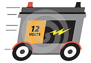 Cartoon Car Battery on Wheels