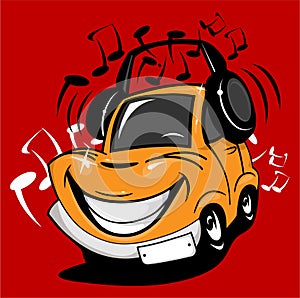 Cartoon car enjoying music