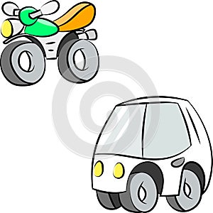Cartoon car and motorcycle vector illustration