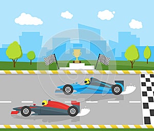 Cartoon Car Racing Sport Professional Competition. Vector