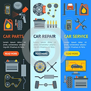 Cartoon Car Service Banner Vecrtical Set. Vector