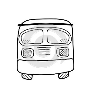 Cartoon car. Travel car. House on wheels. Travel, vacation. Coloring book. Handsomely. Vector illustration isolated on