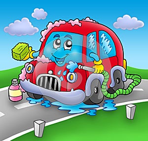 Cartoon car wash on road