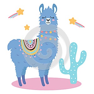 cartoon card with cute llama character