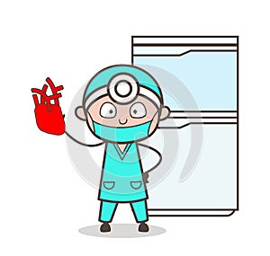 Cartoon Cardiologist Showing a Human Heart Vector photo