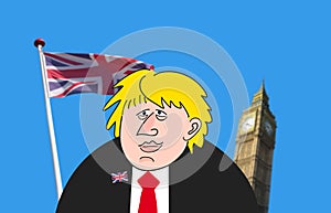 Cartoon caricature drawing of British Prime Minister Boris Johnson