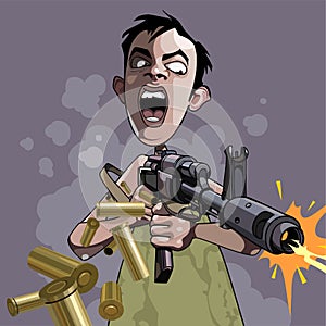 Cartoon caricature of an emotional man fires a gun