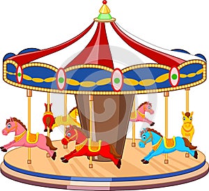 Cartoon carousel with colorful horses