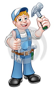 Cartoon Carpenter Handyman Holding Hammer photo