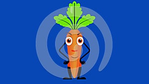 Cartoon carrot talking loop on the blue screen. Vegetable animation on isolated background.