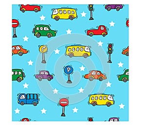 Cartoon cars seamless pattern background