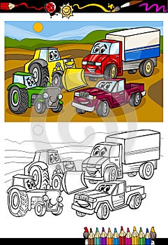 Cartoon cars and trucks for coloring book