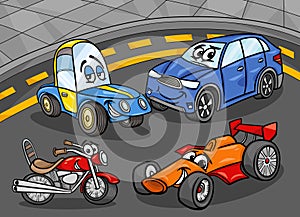 cartoon cars and vehicles group in the street