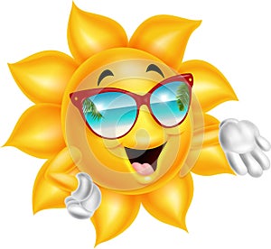 Cartoon cartoon sun character wearing sunglasses