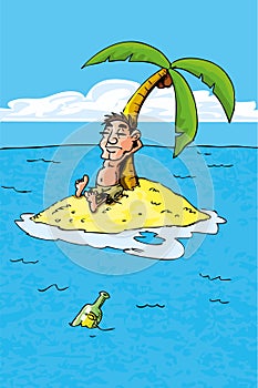 Cartoon of castaway on a desert island photo