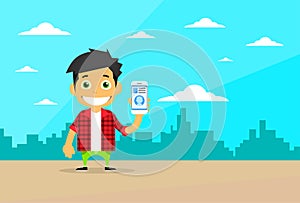 Cartoon Casual Man Character Using Cell Smart