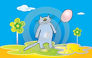 Cartoon cat with a balloon