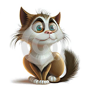 a cartoon cat with big eyes sitting down and staring at something with a surprised look on its face and eyes wide open