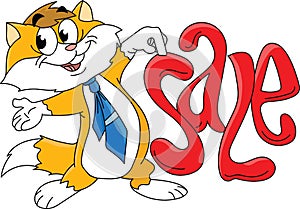 Cartoon cat character and a sale text vector