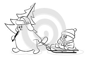 Cartoon Cat with Christmas Tree