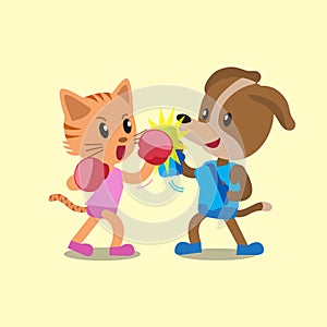 Cartoon cat and dog doing uppercut punch training