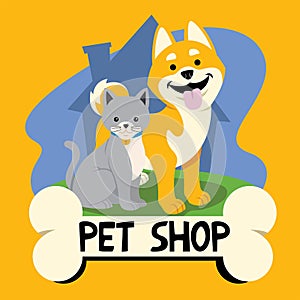 Cartoon cat and dog for pet shop business