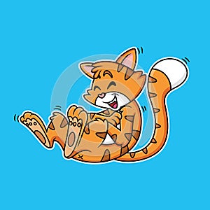 cartoon cat expression laughing in blue background