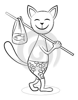 Cartoon Cat with Fish