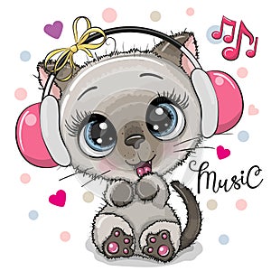 Cartoon Cat girl with headphones on a white background