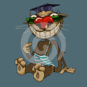 Cartoon cat in hat and glasses smiles broadly photo