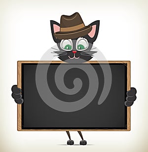 Cartoon Cat Holding Blackboard