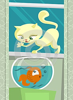 Cartoon cat hunting fish vector