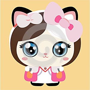 a cartoon cat with a pink bow and a pink dress